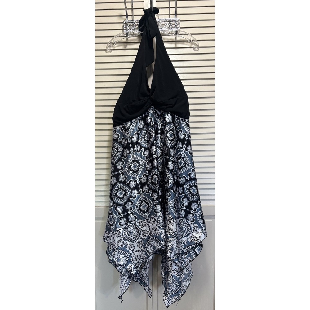 Torrid Black Dress Sleeveless Sundress Paisley Satin Shark Hem Size 2 Tie